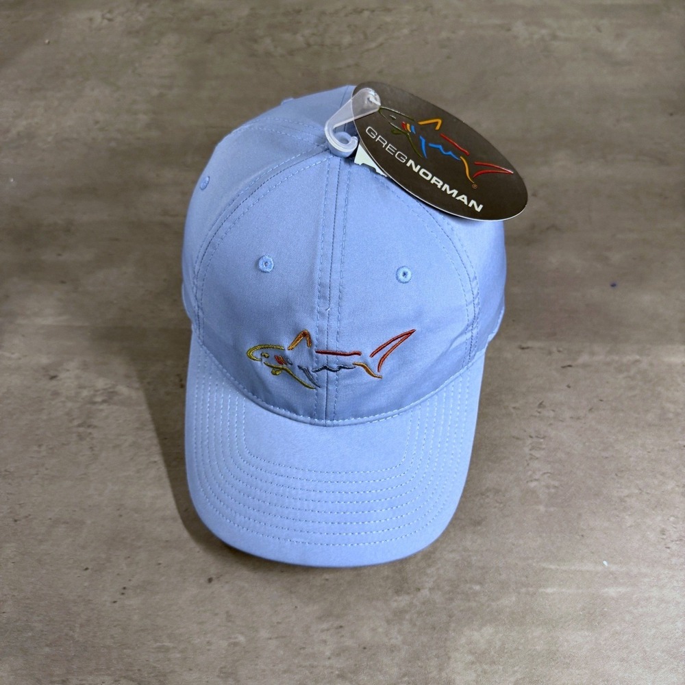 Greg Norman Hat Mens Light Blue Embroidered Shark Golf Adjustable Cap NEW